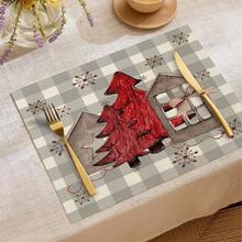 1pc/4pcs/6pcs Winter Christmas Decorative Placemats, Snowflake Reindeer Christmas Star Christmas Tree Bow Letter Linen Placemats, Dirt-Resistant Placemats, Suitable For Home, Restaurants And Cafes, Tabletop Decor, Home Supplies - Multicolor - View 5