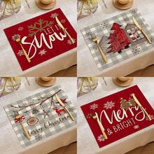 1pc/4pcs/6pcs Winter Christmas Decorative Placemats, Snowflake Reindeer Christmas Star Christmas Tree Bow Letter Linen Placemats, Dirt-Resistant Placemats, Suitable For Home, Restaurants And Cafes, Tabletop Decor, Home Supplies - Multicolor - View 1