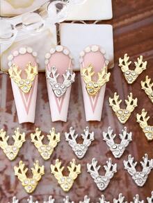 5 件、10 件、20 件金银冬季圣诞麋鹿合金水钻指甲简约百搭水钻立体鹿头指甲装饰合金水钻 Y2k 金属风格 DIY 美甲装饰指甲闪光金属水钻奢华精致立体金属指甲装饰，假指甲装饰配件指甲宝石指甲用品指甲饰物 - 彩色 - 查看 4