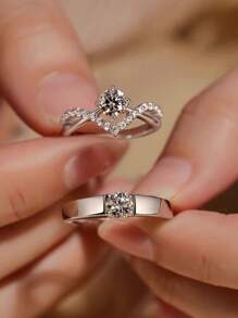 1 pieza Anillo de promesa de plata de ley 925 con cubic zirconia brillante, diseño minimalista adecuado para hombres y mujeres, uso diario y de fiesta, joyería de alta calidad, regalo perfecto para familia, amigos y seres queridos