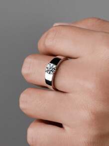1 pieza Anillo de promesa de plata de ley 925 con cubic zirconia brillante, diseño minimalista adecuado para hombres y mujeres, uso diario y de fiesta, joyería de alta calidad, regalo perfecto para familia, amigos y seres queridos