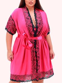 Lunar Plus Size Robe | Elegance And Comfort | Lace Details And Soft Touch | One Size - Màu Hồng Tươi - Xem 1