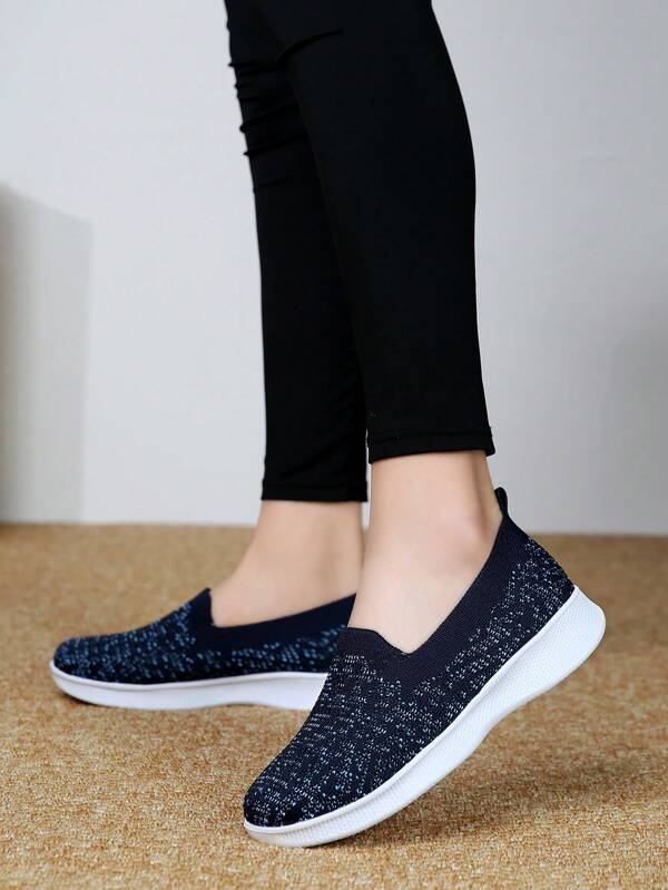 1 pereche de pantofi de mers pentru femei, respirabili, în stil sport, pantofi de sport, confortabili, din țesătură din tricot.