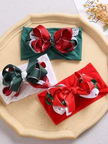 1 件装尼龙弹性圣诞头带，带纹理肩带和蝴蝶结，适合女婴 - 蝴蝶結 - 查看 3