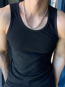 Men's American Style Ribbed Tank Top - Black - View 1