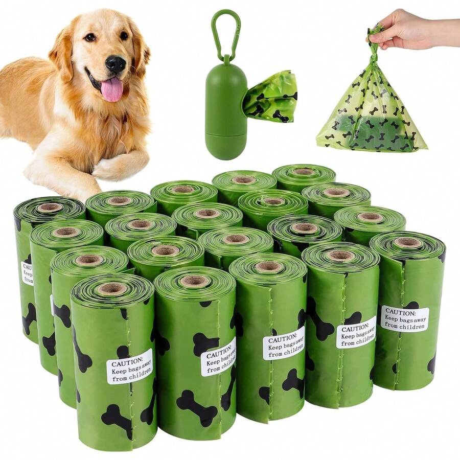 1/5/10/20 卷狗屎袋宠物狗用品适用于狗 1 件绿色可调节分配器，超厚超强，100% 防漏，垃圾袋（1 卷 15 个袋子） - 彩色 - 查看 1