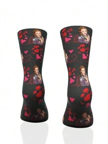 1 Pair Customized Face Print Funny Mid-Calf Socks, With Photo Of Handsome Guys And Gorgeous Ladies, Personalized Mid-Calf Socks For Couples, Suitable For Valentine's Day, Birthday Gifts And Other Occasions