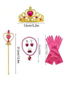 1set Kids Heart Crown, Wand, Gloves, Chain, Princess Dress Up Prop For Role Play Party, Ice Princess Costume
