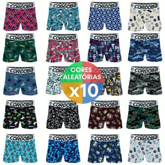 Kit x10 Pcs Cuecas Boxer Microfibra Estampas Aleatórias