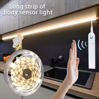 2835RGB 身体传感器 LED 灯带，3.28 英尺/1 米-16.4 英尺/5 米，电池盒安装电池供电或 USB 供电（不含电池），暖白光/冷白光可选，柔和明亮的色彩适用于楼梯、壁橱、书房、卧室。