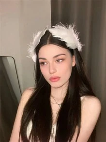 2 件女士优雅甜美人造白色羽毛和珍珠发夹，派对发饰侧刘海夹爪夹发夹发夹 - 白色 - 查看 6