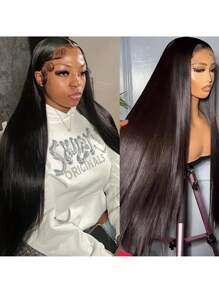 36 Inch Discount 13*4 Front Lace Wigs Human Hair For Women Natural Color Straight 180% Density Hair Departure Wigs For Beginners Wear Wigs For Women Human Hair Wigs Glueless Elegant Style For Lace Front Wig,Christmas Decorations, Christmas Gifts For Women Texture For Christmas Party 13x4 Wigs Transparent Lace Front Wigs Human Hair,Straight Human Hair Lace Front Wigs(Bob Wigs 10-16inch) - Black - View 5