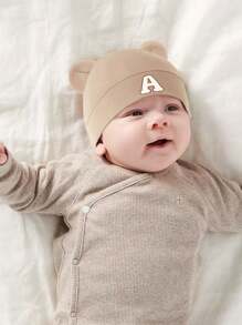 1 st bomull 26 bokstäver tryckt baby hatt, mjuk och varm för nyfödda pojkar och flickor daglig användning under alla årstider. - Aprikos - Visa 2