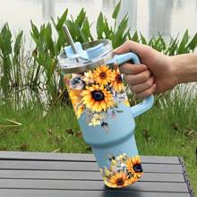 2 piezas Pegatinas de transferencia UV DTF con diseño floral para vasos Libbey de 40oz - Resistentes al agua y a los arañazos, Kit de decoración DIY para jarras, tazas de café y talla grande - Material de PVC (Vasos no incluidos)