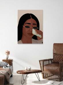 1pc Frame Canvas Poster Woman Portrait Art,Funny Girl Money Art, Girl With Cash, Female Empowerment Print, Boho Art Wall Art For Living Room, Wall Decor For Bedroom, Home Decor Room Decor - Ready To Hang - 彩色 - 查看 5