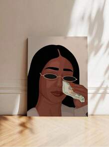 1pc Frame Canvas Poster Woman Portrait Art,Funny Girl Money Art, Girl With Cash, Female Empowerment Print, Boho Art Wall Art For Living Room, Wall Decor For Bedroom, Home Decor Room Decor - Ready To Hang - 彩色 - 查看 6