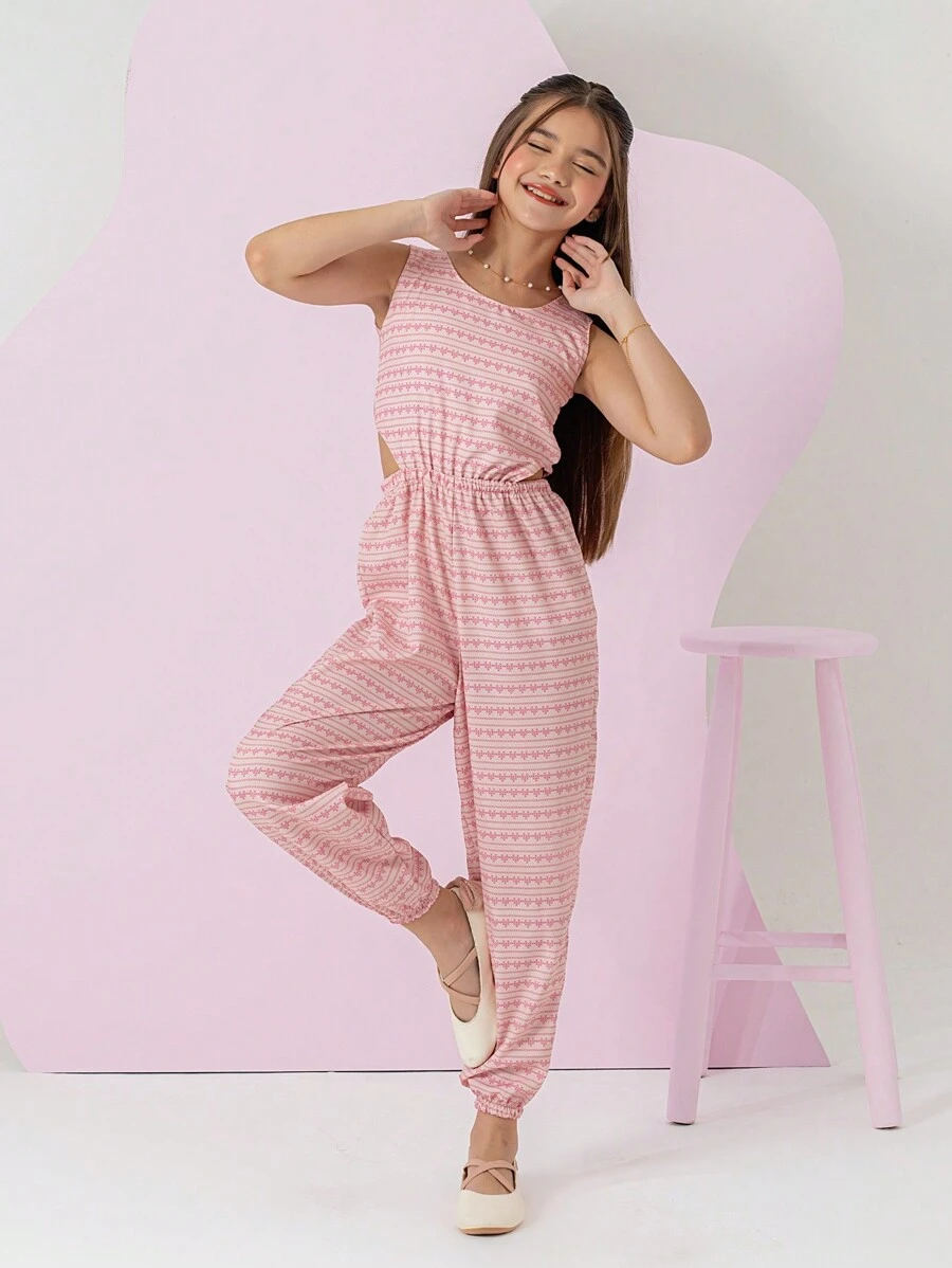 Isa Pink Printed Jumpsuit For Children And Youth, Girls' Clothing, Sizes 4, 6, 8, 10, 12, 14, Fresh And Light - Nhiều màu - Xem 1