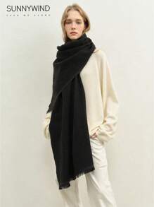 1pc Women Solid Color Versatile Scarf, Suitable For Commuting And Daily Use - Black - View 4