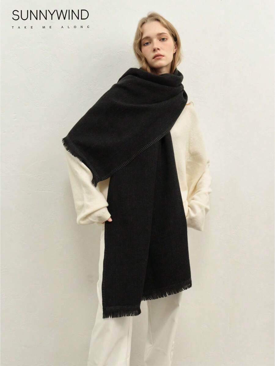 1pc Women Solid Color Versatile Scarf, Suitable For Commuting And Daily Use - Black - View 1