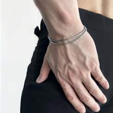 2pcs/Set Stainless Steel Minimalist Bracelets For Men, Suitable For Daily Wear, Dates, Parties, Great Gift For Men