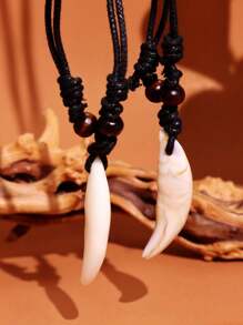 1pc Vintage Fashion Polyresin Wolf Fang Pendant Necklace Men's Jewelry