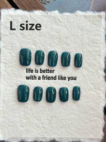 Bộ 10 móng tay giả thủ công: Bộ móng tay giả màu xanh lam hình vuông ngắn, biến bạn thành cô gái quyến rũ ngay lập tức, bao gồm 1 dũa móng gel thạch - Màu xanh bụi bặm - Xem 13
