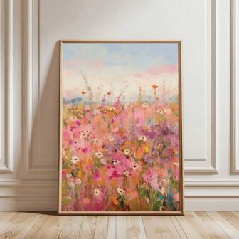1 Stück ungerahmtes rosa Wildblumen Botanik Kunstposter, ästhetisch farbenfrohe Blumen Boho Leinwandmalerei-Muster, Cottagecore Dekor, minimalistisches Blumen-Wandbild für Dorm, Apartment, Wohnzimmer, Schlafzimmer, Heimdekoration
