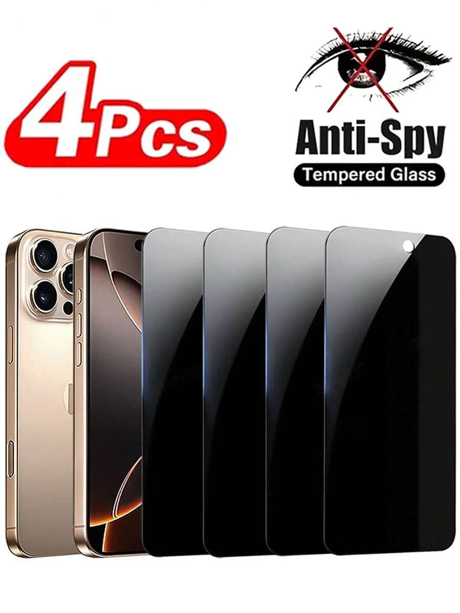 4 miếng dán bảo vệ màn hình riêng tư toàn diện tương thích với iPhone 16 15 14 13 12 11 Pro Max Plus X XR Xs Max miếng dán bảo vệ màn hình riêng tư - màu đen - Xem 1