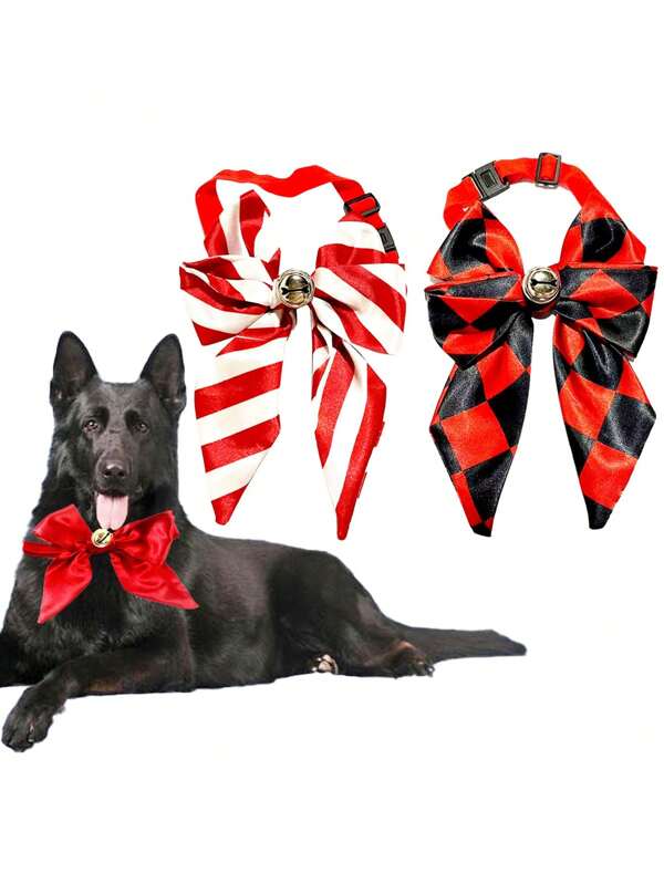 1pc Christmas Pet Collar Bowtie With Bell, New Design Red Bowknot & Bell Pet Collar Accessories Set