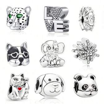 1 件爱心狮子大象小动物招财猫熊猫串珠镂空粉色吊坠珠适用于原创手链项链手链珠子 DIY 珠宝制作礼物送给女士