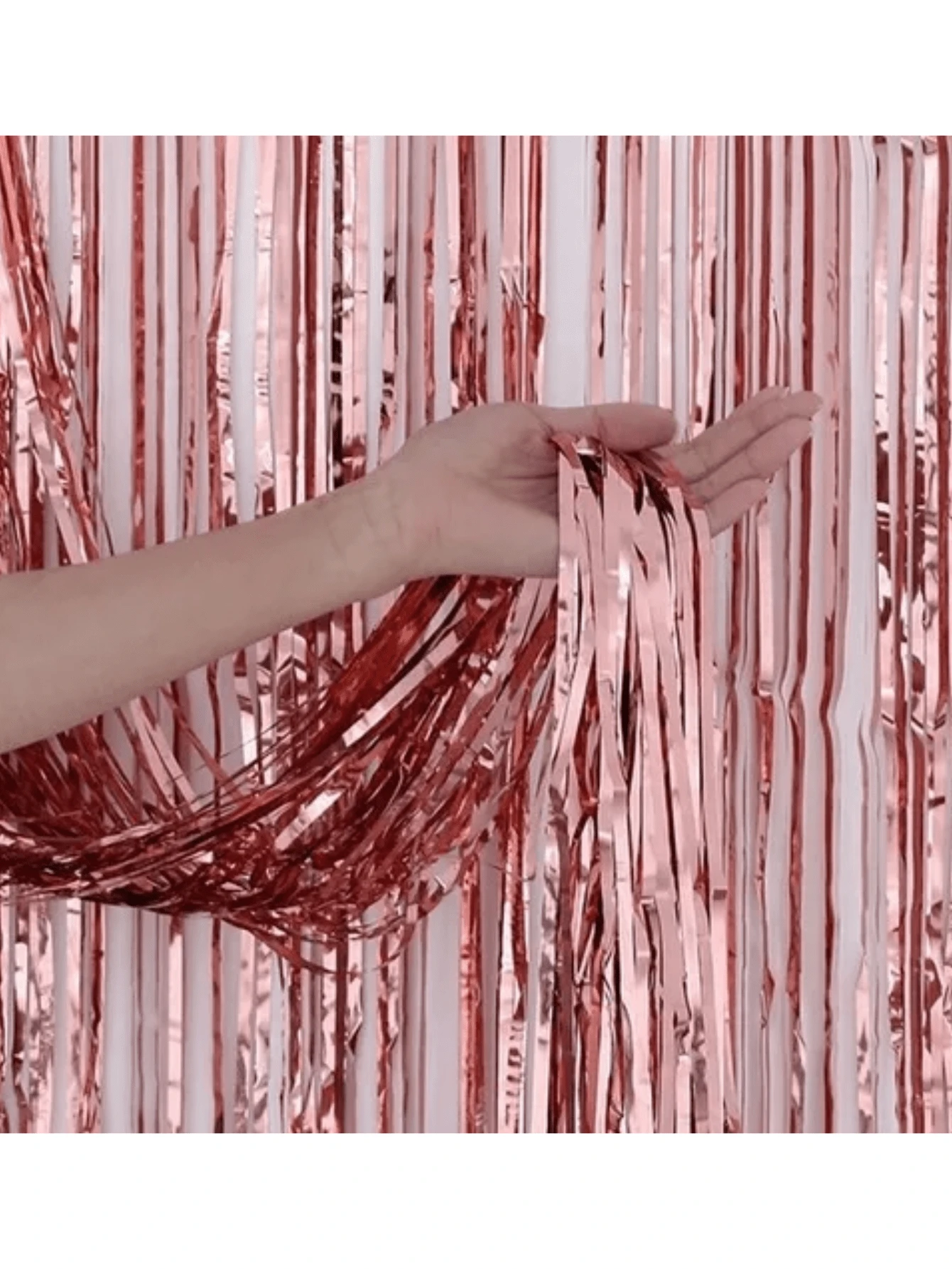 Kit 2 Plain Metallic Curtains With Ribbons 2x1m For Parties Decoration - Rose Golde - View 1