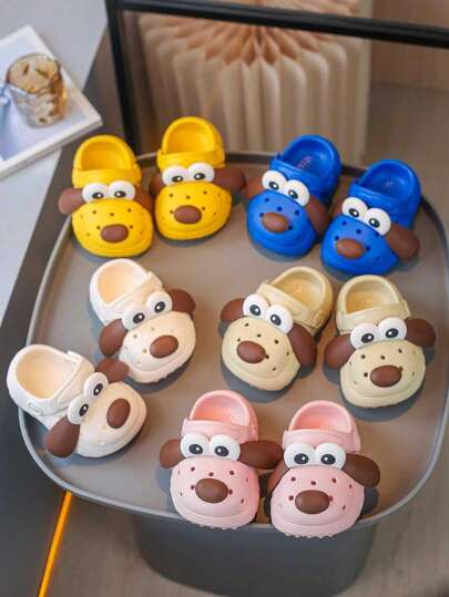 New EVA Children's Slippers, Khaki Cute Cartoon Dog Pattern - Boys Girls Sandals | Lightweight Beach Shoes, Suitable For Infants & Toddlers | All-Season Summer Walking Shoes