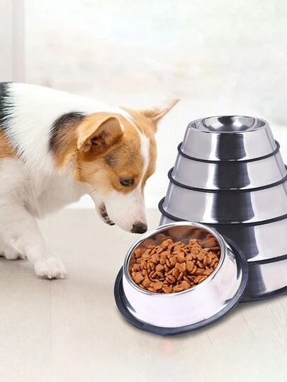 1 Pieza Plato Tazón De Acero Inoxidable Para Mascotas Para Perros y Gatos, Bol Antideslizante Para Mascotas