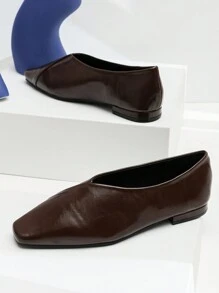 1 Pair Fashion Ladies Slip-On Loafers, Coffee Color, Casual British Style Versatile Flat Shoes