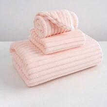 Khăn tắm đôi chống rụng lông mềm mại bằng vải san hô - Hồng - Xem 7