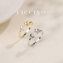 FICCINO FICCINO Mond & Stern Design 14 Karat Vergoldeter Kubischer Zirkonia & Australischer Opal Verstellbarer Ring, Alltags-Tragbarkeit & Denkwürdiges Geschenk mit Schmuckbox für Frauen