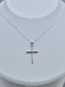 1pc Classic Fashion Hip Hop S925 Sterling Silver Bling Zirconia Encrusted Large Cross Necklace, Suitable For Engagement, Wedding, Bestfriend Gift, Wedding Party And Daily Commute Occasion, Hypoallergenic Handcrafted Design, Elegant Minimalist Style, Essential For Office And Party - necklace - View 4