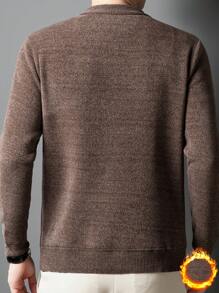 咖啡色男士圆领菱形格子保暖内衬厚仿羊绒针织毛衣，冬季 - 咖啡棕 - 查看 6