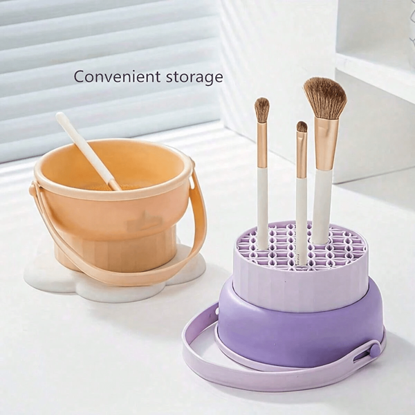 1pc Makeup Brush Cleaning Case Silicone Cosmetic Sponge Cleaner Beauty Brush Cleaning Bowl Display Stand Set