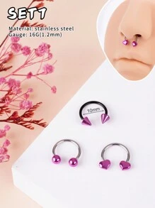 Morlyda 3Pcs/Set Cool Colorful Nose Ring Horseshoe Nose Hoops Earring 16g Stainless Steel Septum Jewelry Nose Ring Lip Ring Hinged Septum Hoops Piercing Jewelry, Septum Clicker Ring, Hoop Nose Ring For Septum, Helix, Rook, Tragus, Daith, Cartilage Earring For Women Men Halloween Piercing Body Jewelry For Party Dates Daily Wear