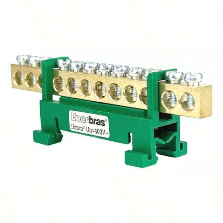 BUSBAR TERMINAL WITH 12-POLE SUPPORT NEUTRAL/EARTH BLUE/GREEN FOR ENERBRAS DIN RAIL - 綠色 - 查看 1