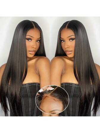 36 英寸折扣透明蕾丝 13*4 前蕾丝假发人发自然色直发 180% 密度头发预拔发际线适合初学者佩戴女士假发无胶假发人发 6-36 英寸