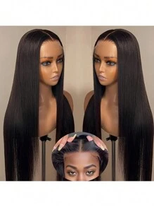 36 英寸折扣透明蕾丝 13*4 前蕾丝假发人发自然色直发 180% 密度头发预拔发际线适合初学者佩戴女士假发无胶假发人发 6-36 英寸