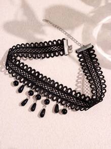 1pc Elegant Black Lace Pattern Fringe Thigh Chain Body Jewelry For Women