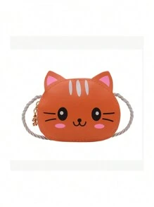 1pc Diagonal Shoulder Bag Cute And Simple Princess Children's Mini Bag Cat Print Wallet Baby Bag Shoulder Bag Pu Leather Handbag Children's Bag Suitable To Use In Winter, The Best Choice For Giving Christmas And New Year Gifts To Family And Friends