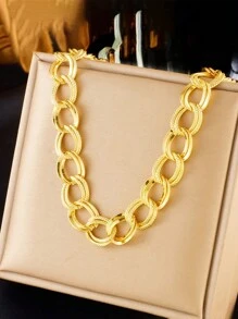 1pc Stainless Steel Unique Design Hip-Hop Punk Style Thick Chain Necklace, Suitable For Daily Wear, Gift - Yellow Gold - View 8