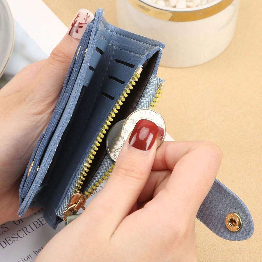 Women Large Capacity Snap Closure Coin Purse Folding Multifunctional
