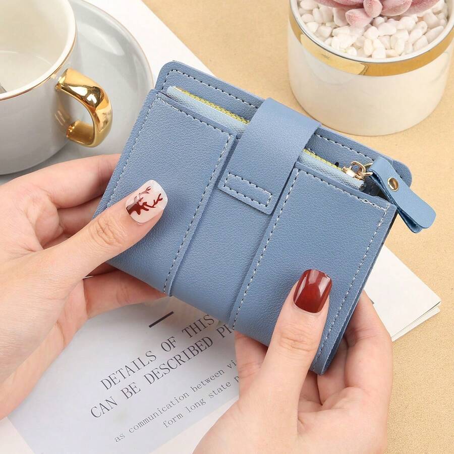 Women Large Capacity Snap Closure Coin Purse Folding Multifunctional
