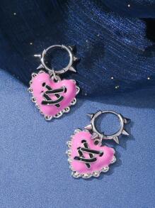 1pair Goth Harajuku Vintage Aesthetic Pink Cross Heart Pendant Earring For Girl Y2K Grunge 2000s EMO Jewelry Accessories - 愛心 - 查看 7