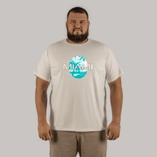 100% Cotton Plus Size Printed T-Shirt Large Shape Street Miami Comb Model - 奶油色 - 查看 1